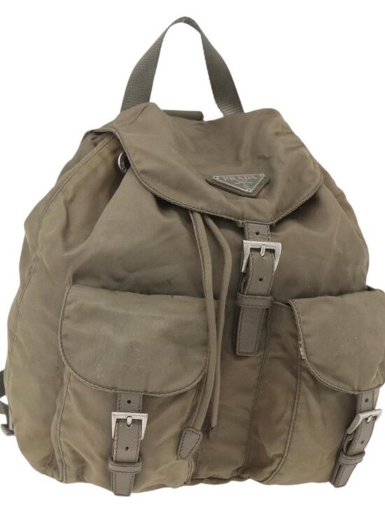 PRADA Backpack Nylon Khaki Silver Auth 163902 main image 6